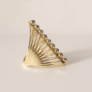 18K Gold Rose Cut Black Diamond Bezel Set Elongated Ring