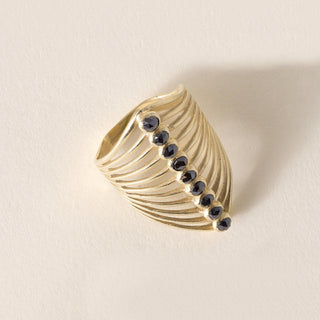 18K Gold Rose Cut Black Diamond Bezel Set Elongated Ring