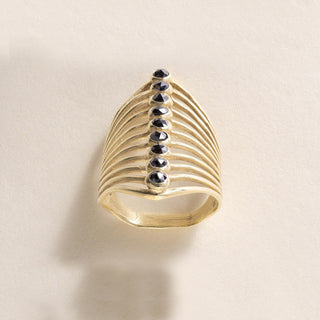 18K Gold Rose Cut Black Diamond Bezel Set Elongated Ring