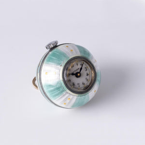 Antique French Silver La Vogue Green Enamel Clock Pendant