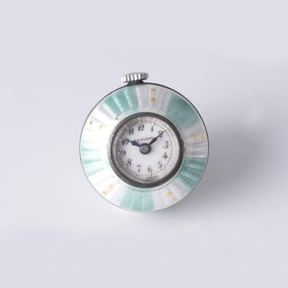 Antique French Silver La Vogue Green Enamel Clock Pendant