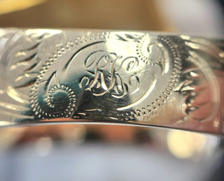 14K Gold Antique 1915 Wide Hand Engraved Bangle
