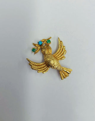 RESERVED Estate 18K YG CHERNY Swallow Bird Gemstone Brooch