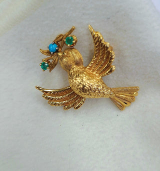 RESERVED Estate 18K YG CHERNY Swallow Bird Gemstone Brooch