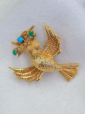 RESERVED Estate 18K YG CHERNY Swallow Bird Gemstone Brooch