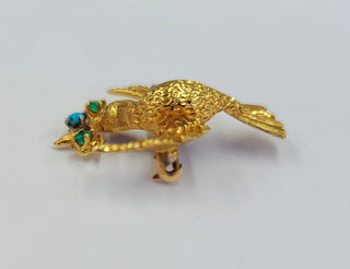 RESERVED Estate 18K YG CHERNY Swallow Bird Gemstone Brooch