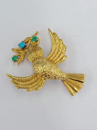 RESERVED Estate 18K YG CHERNY Swallow Bird Gemstone Brooch