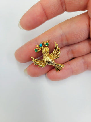 RESERVED Estate 18K YG CHERNY Swallow Bird Gemstone Brooch