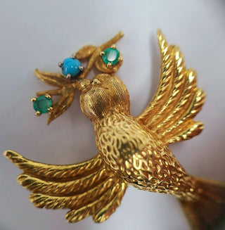 RESERVED Estate 18K YG CHERNY Swallow Bird Gemstone Brooch