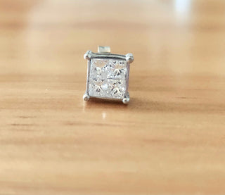 18K Gold Single Diamond Princess Cut Illusion Set Stud Earring