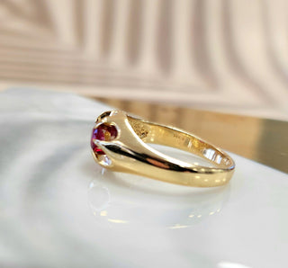 Vintage Burma Ruby Gypsy Ring - Size 9.25 14K Yellow Gold