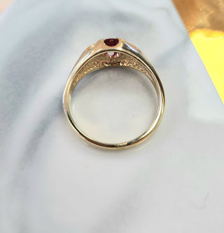 Vintage Burma Ruby Gypsy Ring - Size 9.25 14K Yellow Gold