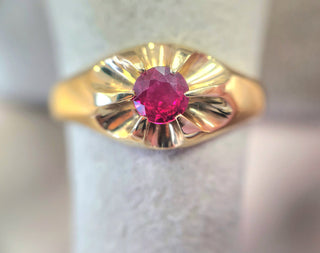 Vintage Burma Ruby Gypsy Ring - Size 9.25 14K Yellow Gold