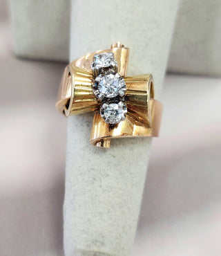 Vintage 1940s 18K Rose Gold Cocktail Ring with Old European Cut Diamonds
