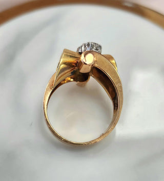 Vintage 1940s 18K Rose Gold Cocktail Ring with Old European Cut Diamonds