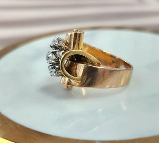 Vintage 1940s 18K Rose Gold Cocktail Ring with Old European Cut Diamonds