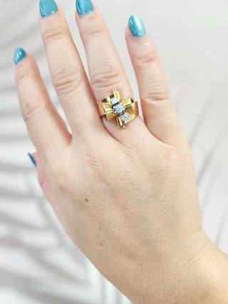 Vintage 1940s 18K Rose Gold Cocktail Ring with Old European Cut Diamonds