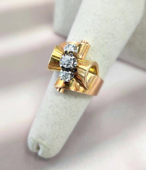 Vintage 1940s 18K Rose Gold Cocktail Ring with Old European Cut Diamonds