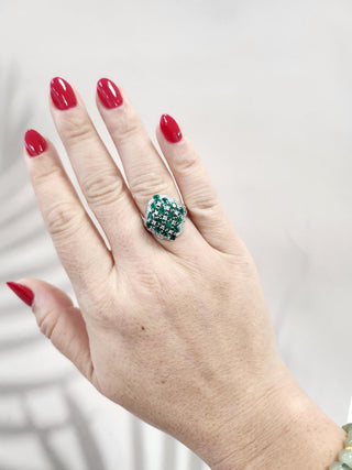 Vintage 2.02 Carats Emerald and Diamond Cluster Platinum Cocktail Ring Size 6