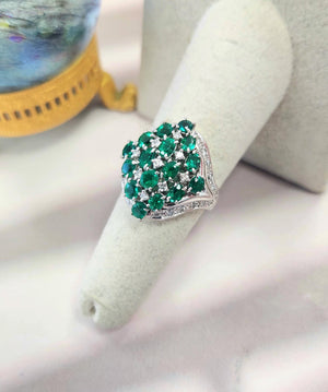 Vintage 2.02 Carats Emerald and Diamond Cluster Platinum Cocktail Ring Size 6