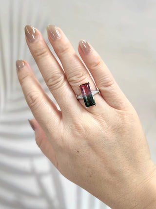 Natural 5.60 Carat Watermelon Tourmaline & Diamond Ring in 14K Rose Gold