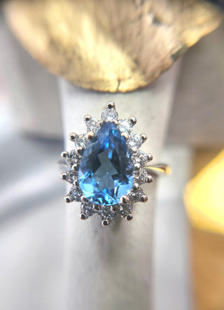 Vintage 2.75 Carat Aquamarine Pear Shape Diamond Halo Ring 14K White Gold