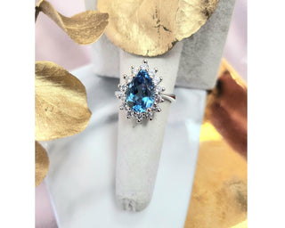 Vintage 2.75 Carat Aquamarine Pear Shape Diamond Halo Ring 14K White Gold