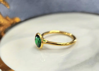 18K Yellow Gold 1.57 Carat Tsavorite Garnet Floating Bezel Set Solitaire Ring