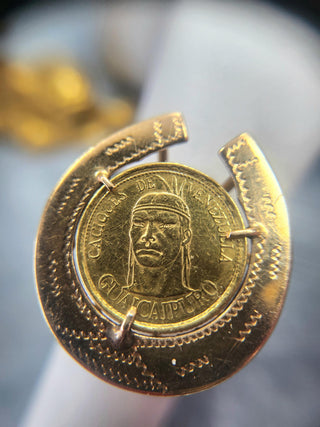 Vintage 14K Yellow Gold Venezuelan Coin Horseshoe Ring