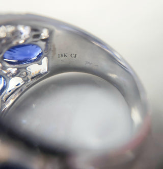 18K Gold 11 Carats Royal Blue Sapphire and Diamond Dome Cocktail Ring