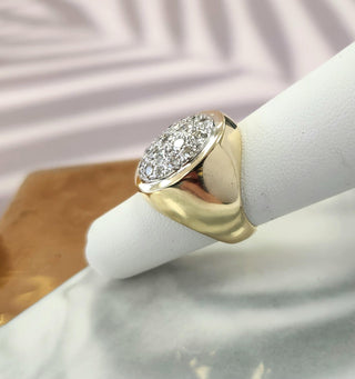 Vintage 1980s 14K Gold Oval Dome 1 carat Diamond Signet Ring