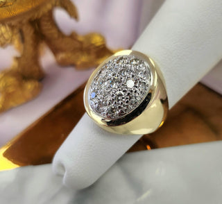 Vintage 1980s 14K Gold Oval Dome 1 carat Diamond Signet Ring