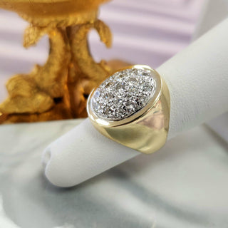 Vintage 1980s 14K Gold Oval Dome 1 carat Diamond Signet Ring