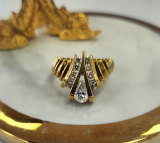 18K Gold 0.50 Carat Pear Shape Diamond Wishbone Ring