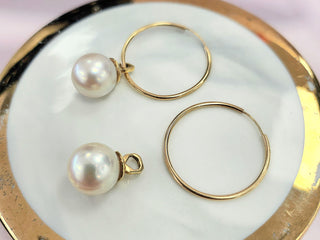 Vintage 18K/14K Gold South Sea Pearl Hoop Dangle Earrings