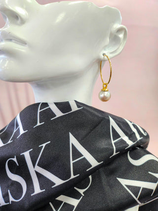 Vintage 18K/14K Gold South Sea Pearl Hoop Dangle Earrings