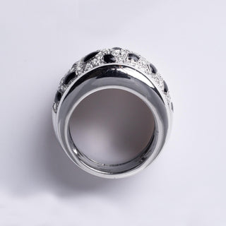 18K White Gold Black Onyx & Diamond Panther Wide Band Ring