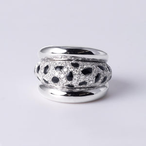 18K White Gold Black Onyx & Diamond Panther Wide Band Ring