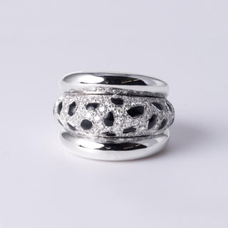 18K White Gold Black Onyx & Diamond Panther Wide Band Ring