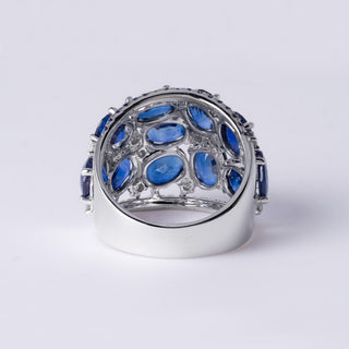 18K Gold 11 Carats Royal Blue Sapphire and Diamond Dome Cocktail Ring