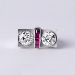 Platinum 1940's Old European Cut Diamond and Ruby Ring – 2.20 Carats