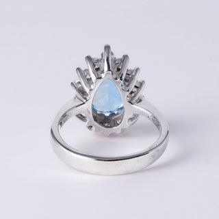 Vintage 2.75 Carat Aquamarine Pear Shape Diamond Halo Ring 14K White Gold