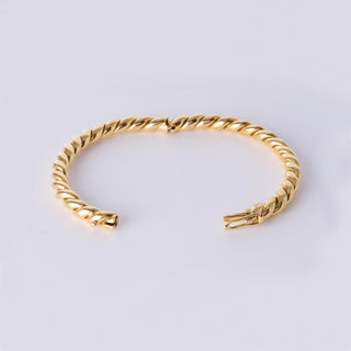 Vintage 18K Gold Twisted Rope & High Polish Bangle Bracelet – Solid 52.5g