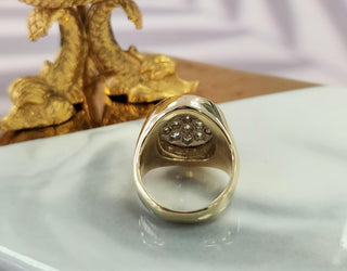 Vintage 1980s 14K Gold Oval Dome 1 carat Diamond Signet Ring