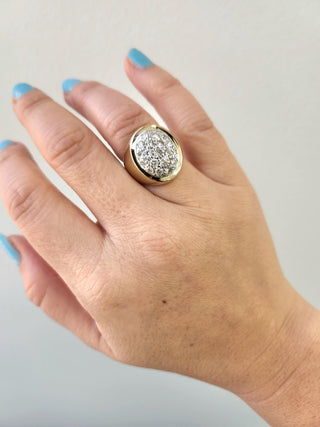 Vintage 1980s 14K Gold Oval Dome 1 carat Diamond Signet Ring