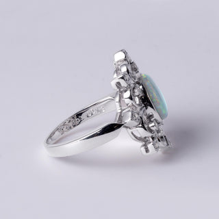 18K White Gold Australian Opal & Diamond Filigree Ring Filigree