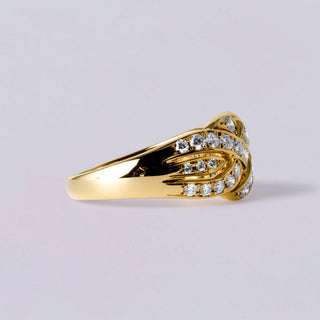 Vintage 0.80 Carats Diamond Love Knot Ring Woven Band 18K Gold F/G VS Size 8.75
