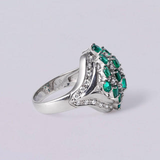 Vintage 2.02 Carats Emerald and Diamond Cluster Platinum Cocktail Ring Size 6