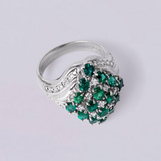 Vintage 2.02 Carats Emerald and Diamond Cluster Platinum Cocktail Ring Size 6
