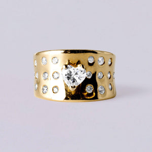 0.55ct Heart Shape Diamond Ring 14K Yellow Gold Wide Band Size 7